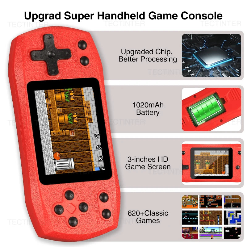 Mini Console Portátil Retrô 620 Jogos Clássicos com Tela 2.4 Polegadas e Saída AV