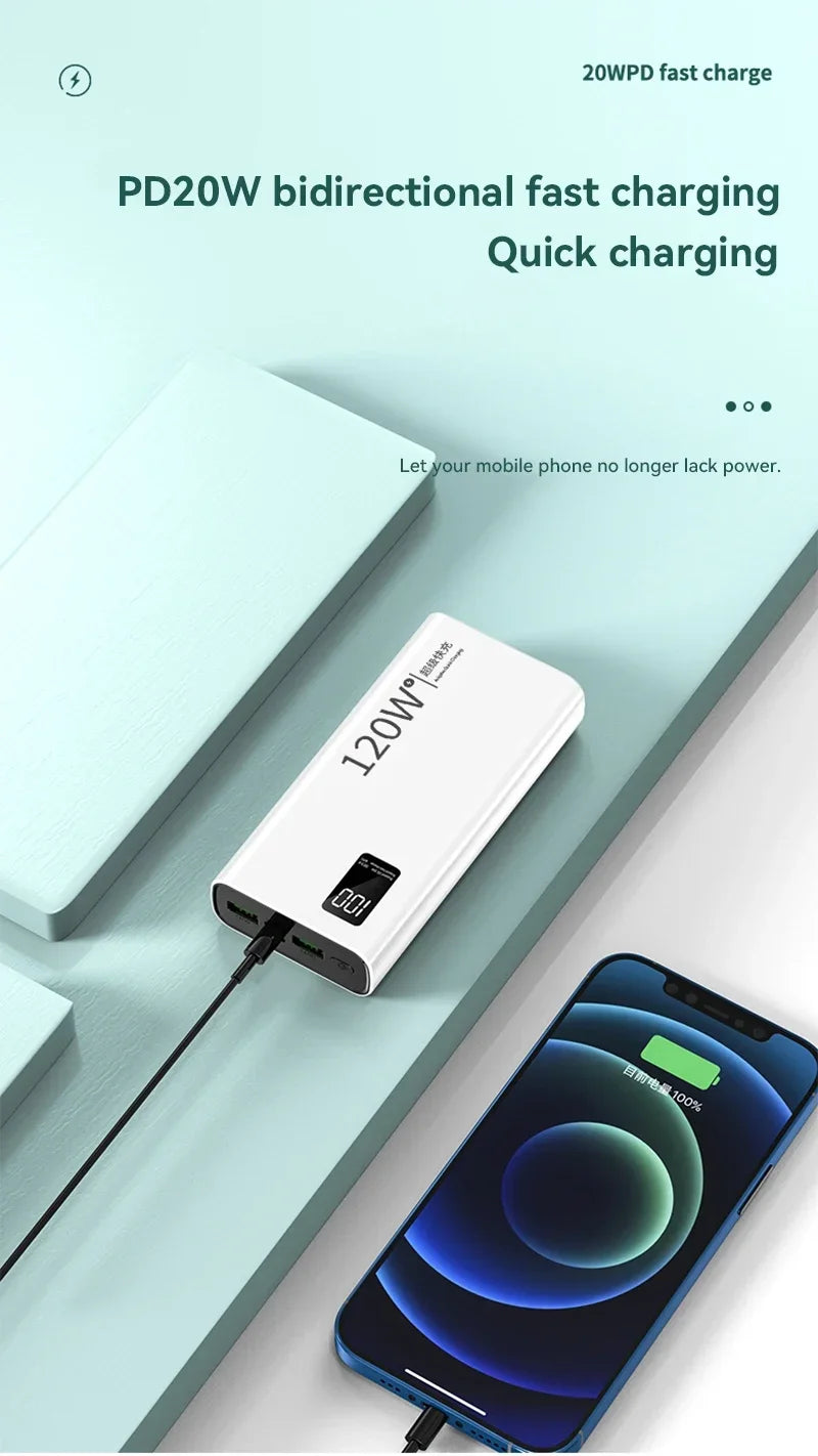 Power Bank 80000mAh 120W Super Rápido com Tela Digital Carregador Portátil para iPhone e Xiaomi