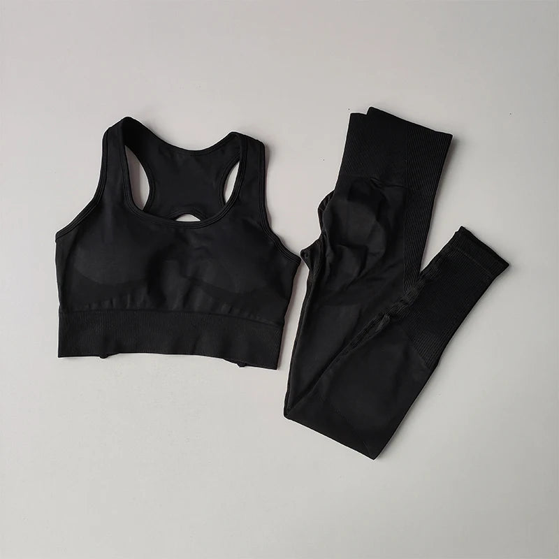 Conjunto Fitness Feminino 2PCS Top Shockproof Legging Ideal para Yoga Corrida e Academia