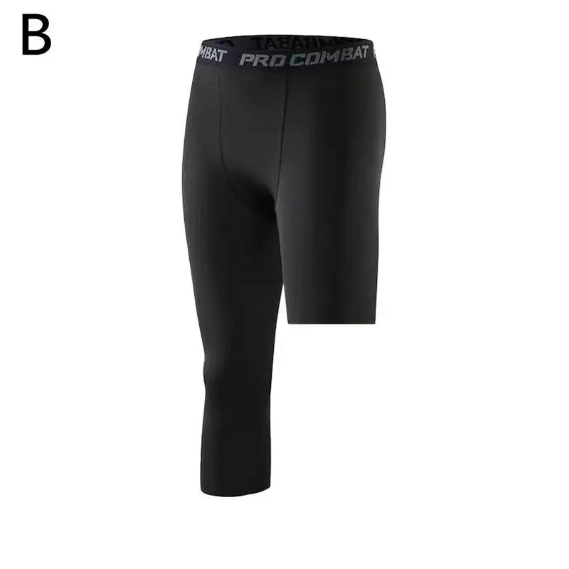 Calça Legging de Compressão Masculina com Uma Perna Só, em Poliéster, para Treinamento Esportivo. Uso como Camada Base para Atividades Físicas.
