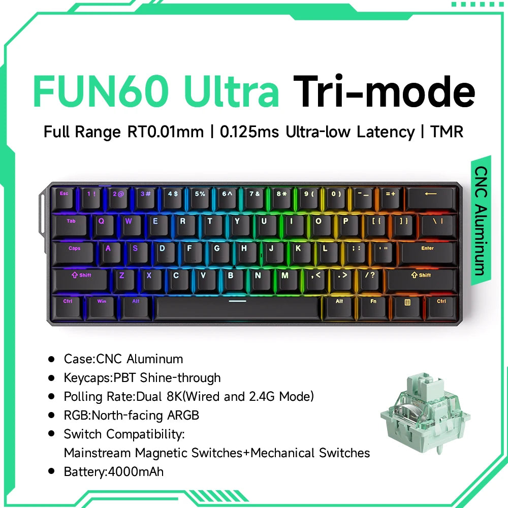 Akko MonsGeek FUN60 Teclado Gamer 60 Porcento Interruptor Magnético Gatilho 0.01mm
