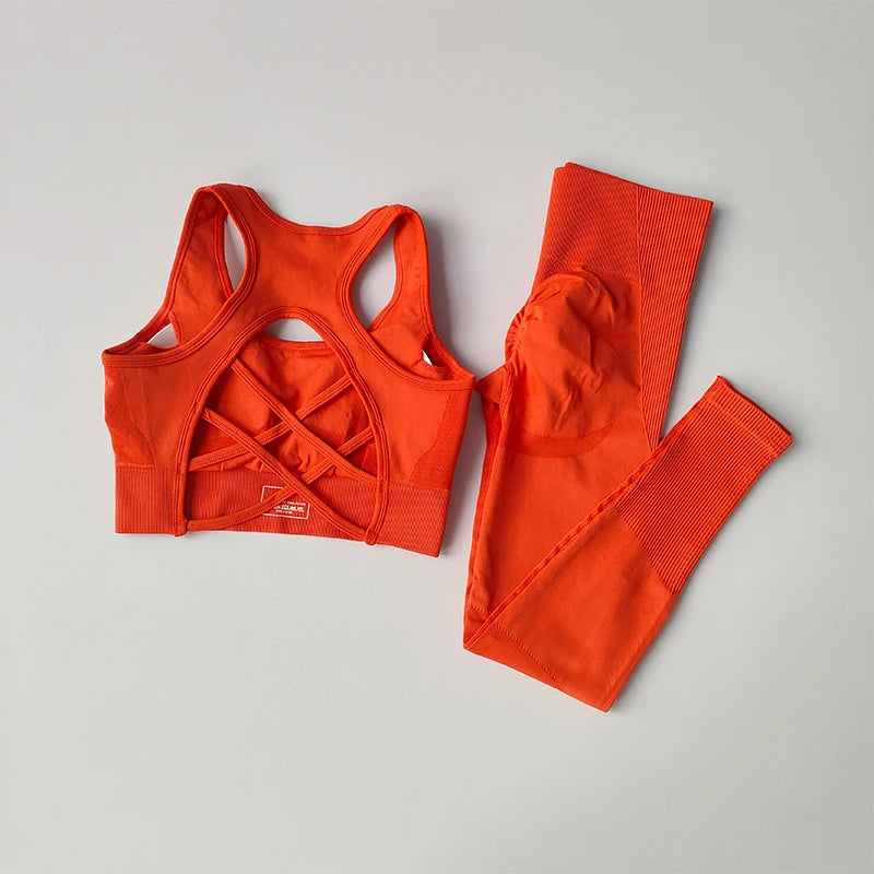 Conjunto Fitness Feminino 2PCS Top Shockproof Legging Ideal para Yoga Corrida e Academia