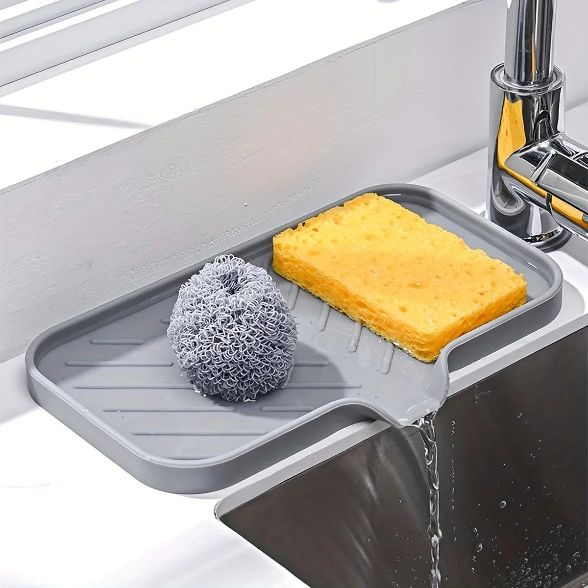 Bandeja de Silicone com Dreno para Organizar a Pia da Cozinha