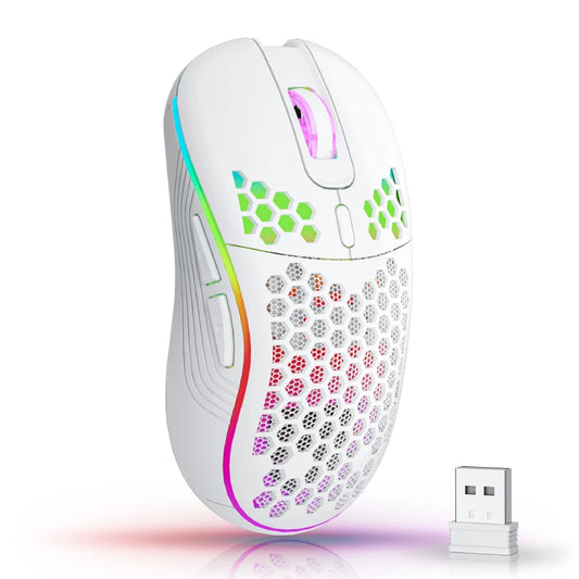 Mouse RGB Gamer Sem Fio com Carregamento Design Favo de Mel e DPI Ajustável