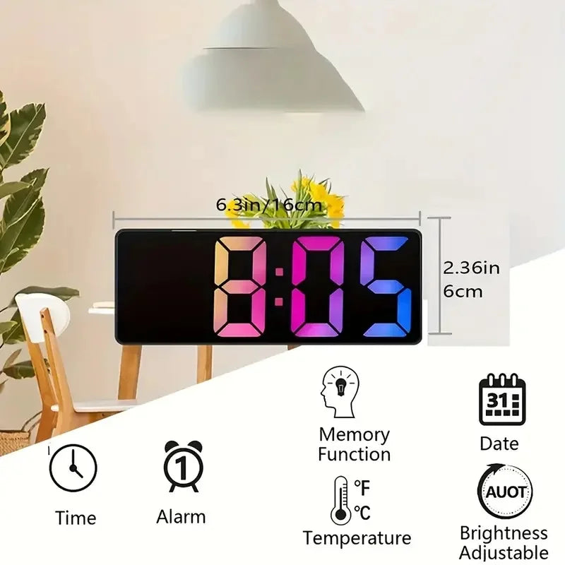 Relógio de Quarto com Alarme LED Brilho Ajustável e Indicador de Temperatura