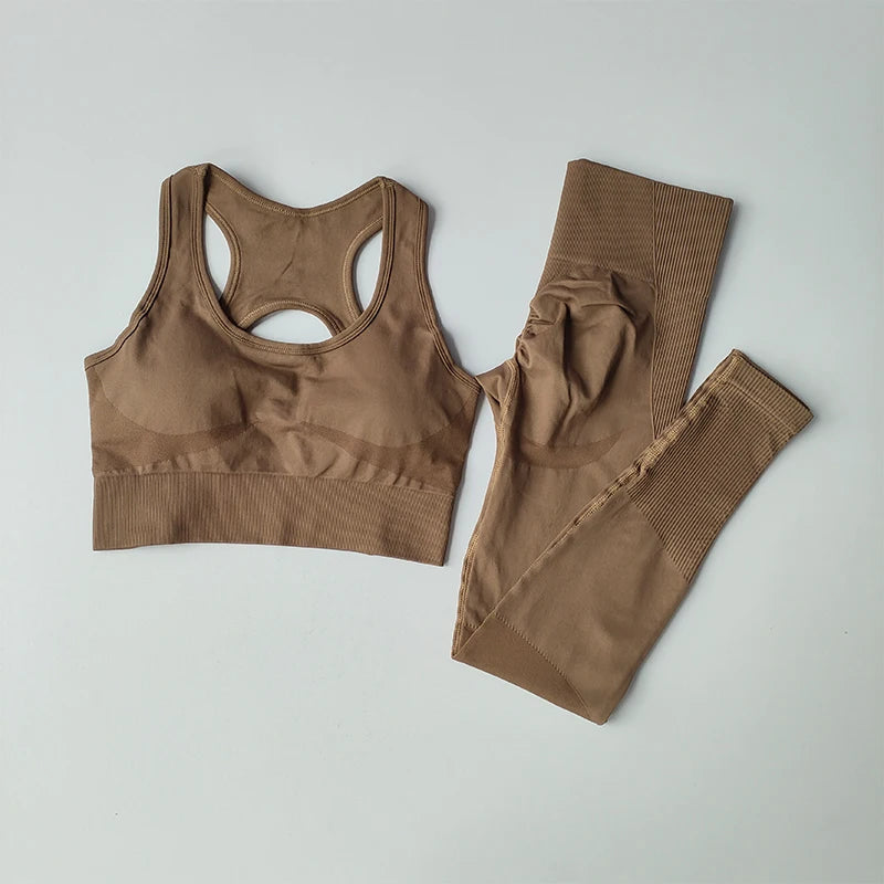 Conjunto Fitness Feminino 2PCS Top Shockproof Legging Ideal para Yoga Corrida e Academia
