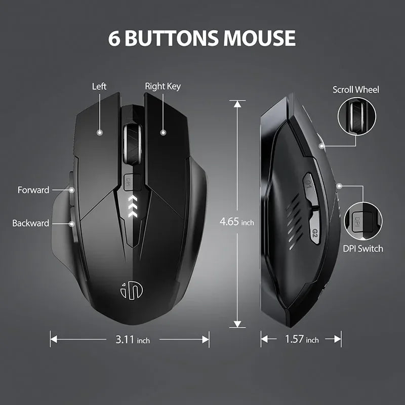 Mouse Sem Fio INPHIC F1 2.4G Recarregável 500mAh com Tela de Bateria e Design Ergonômico