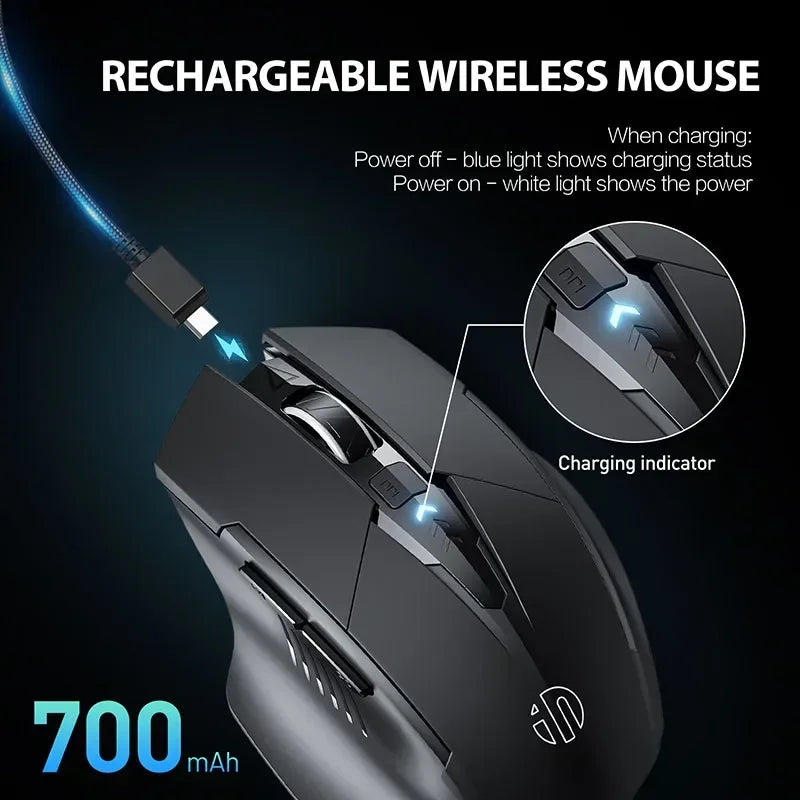 Mouse Sem Fio INPHIC F1 2.4G Recarregável 500mAh com Tela de Bateria e Design Ergonômico