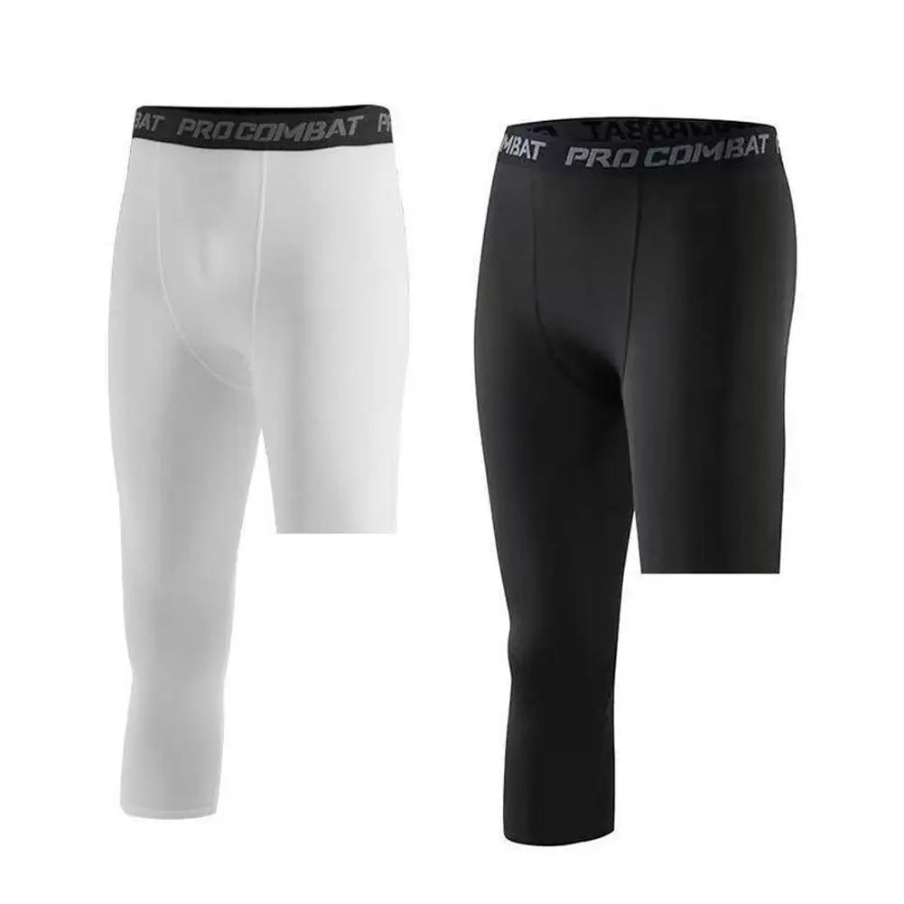 Calça Legging de Compressão Masculina com Uma Perna Só, em Poliéster, para Treinamento Esportivo. Uso como Camada Base para Atividades Físicas.