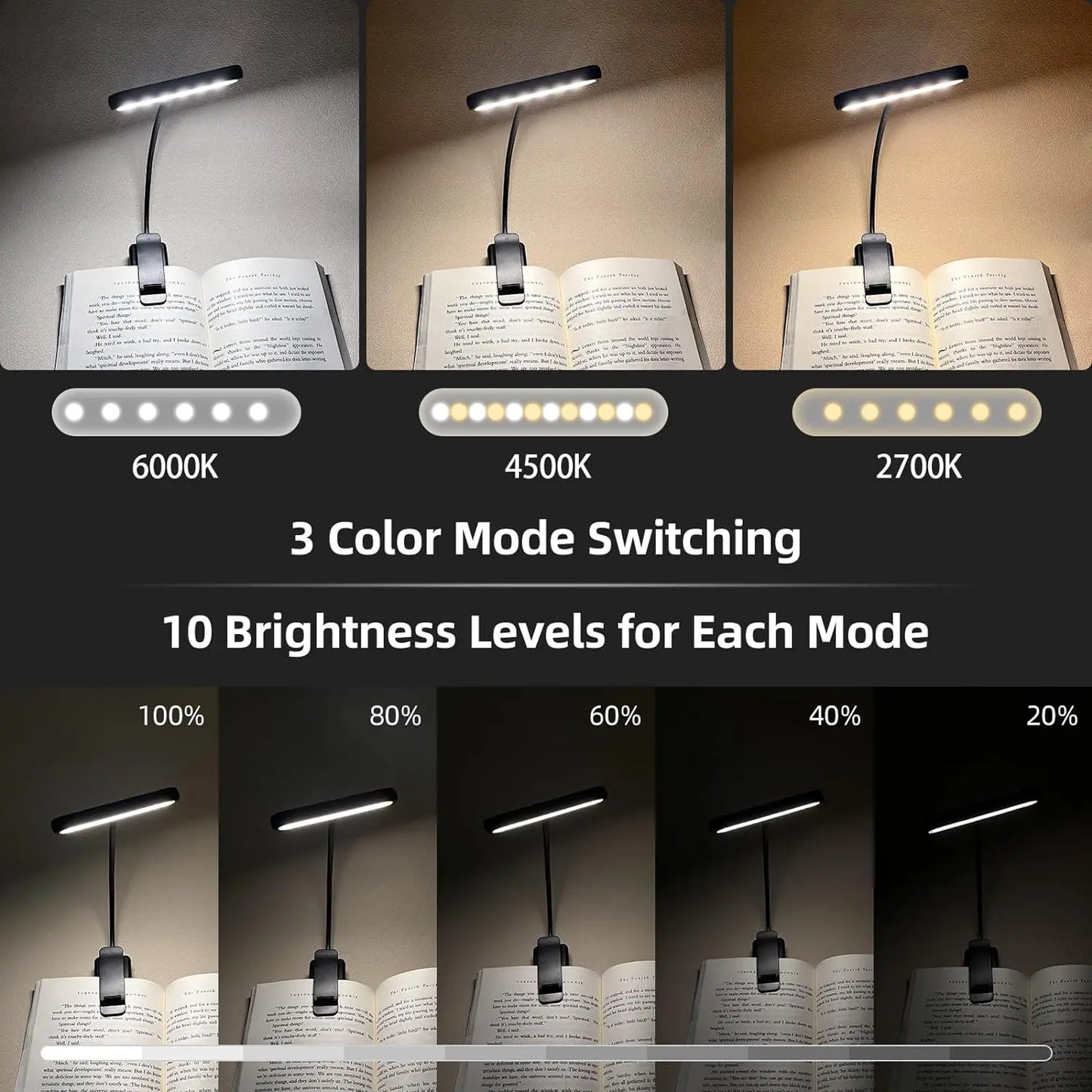 Lâmpada de Leitura Recarregável USB com 14 LEDs Flexível Luz Diurna e Noturna para Escritório