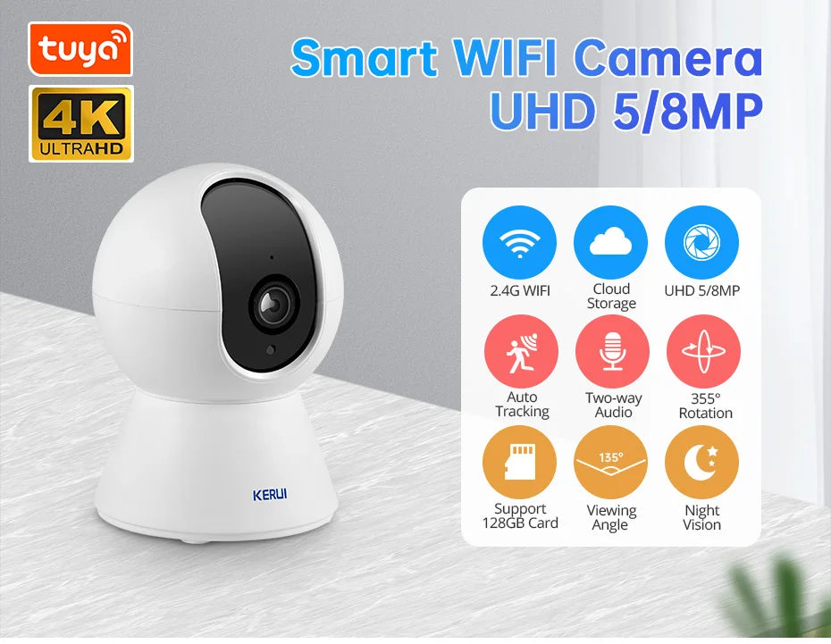 Câmera de Segurança WiFi Tuya 5MP 8MP 4K com Função de Rastreamento Automático