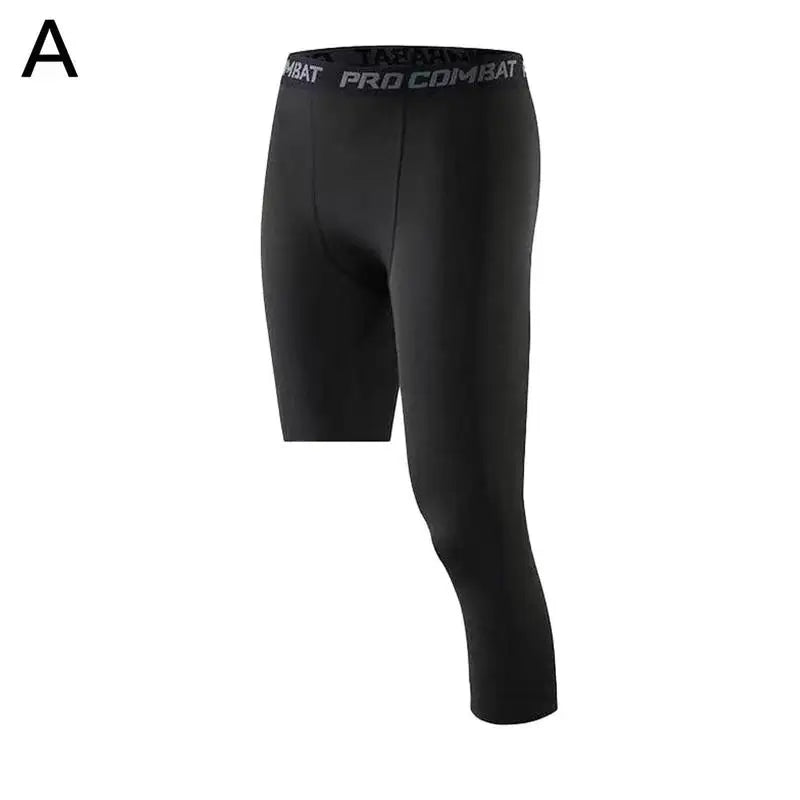 Calça Legging de Compressão Masculina com Uma Perna Só, em Poliéster, para Treinamento Esportivo. Uso como Camada Base para Atividades Físicas.