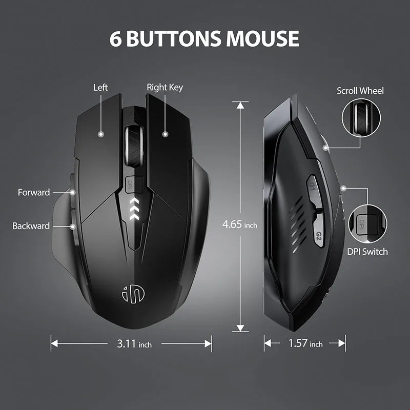 Mouse Sem Fio INPHIC F1 2.4G Recarregável 500mAh com Tela de Bateria e Design Ergonômico