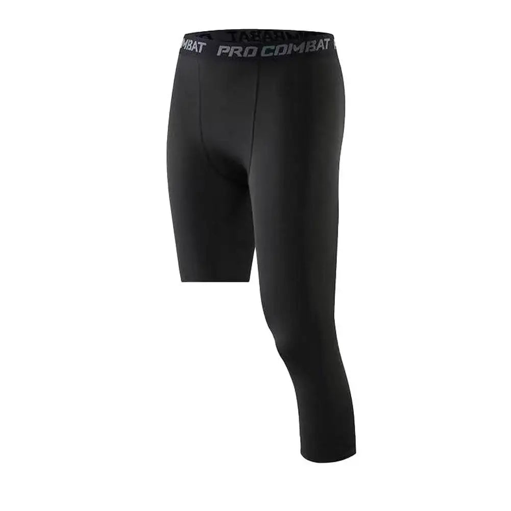 Calça Legging de Compressão Masculina com Uma Perna Só, em Poliéster, para Treinamento Esportivo. Uso como Camada Base para Atividades Físicas.