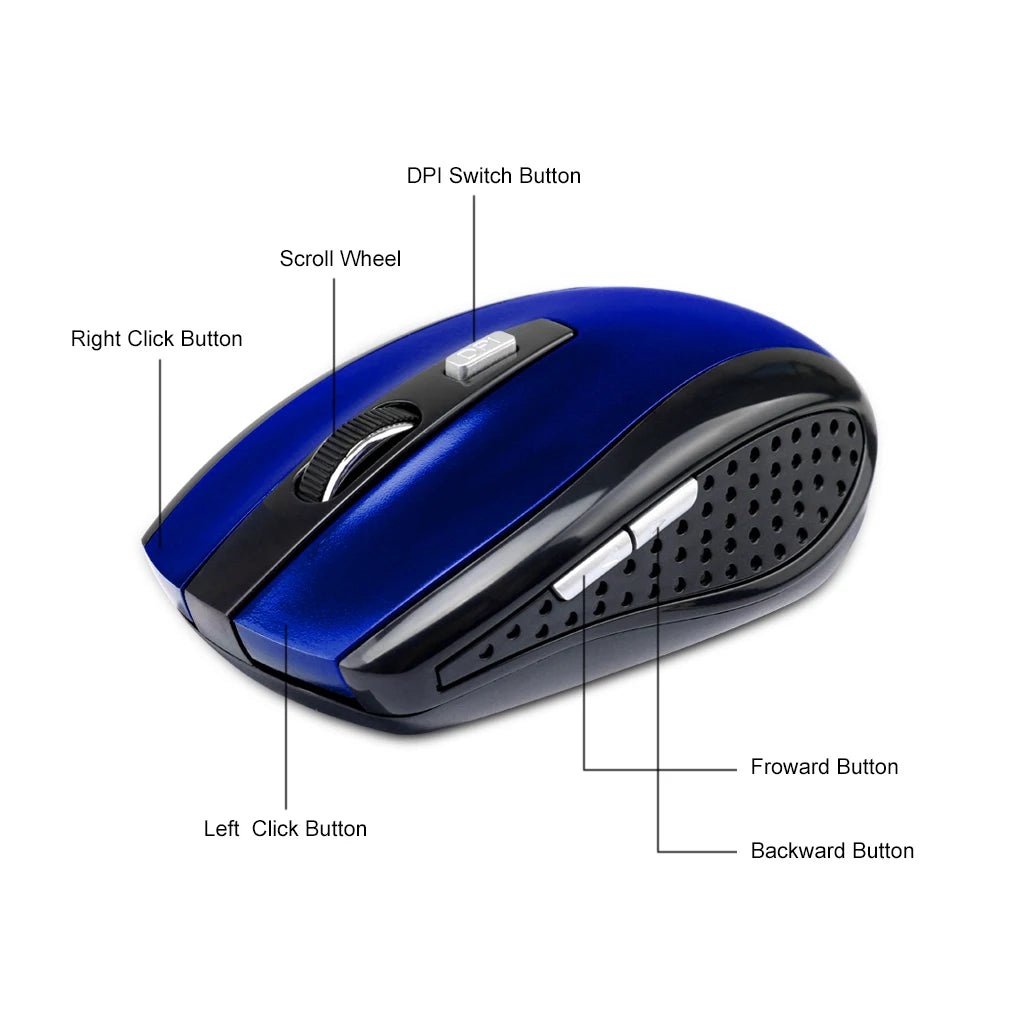 Rato Sem Fio 2.4G Bluetooth Ergonômico com 6 Botões e DPI Ajustável para PC e Tablet