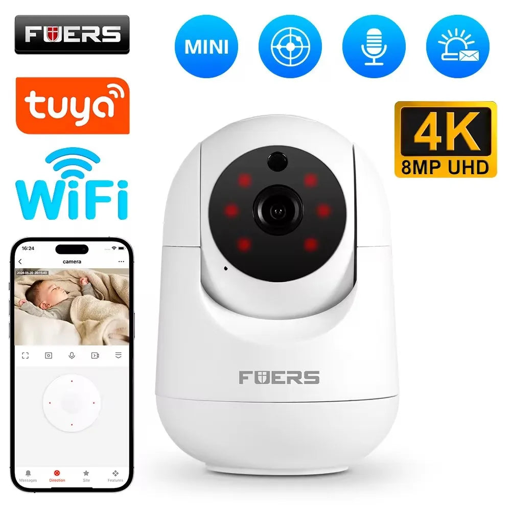 Câmera WiFi 4K 8MP Tuya Smart com Rastreamento Automático e Visão Noturna para Segurança Residencial
