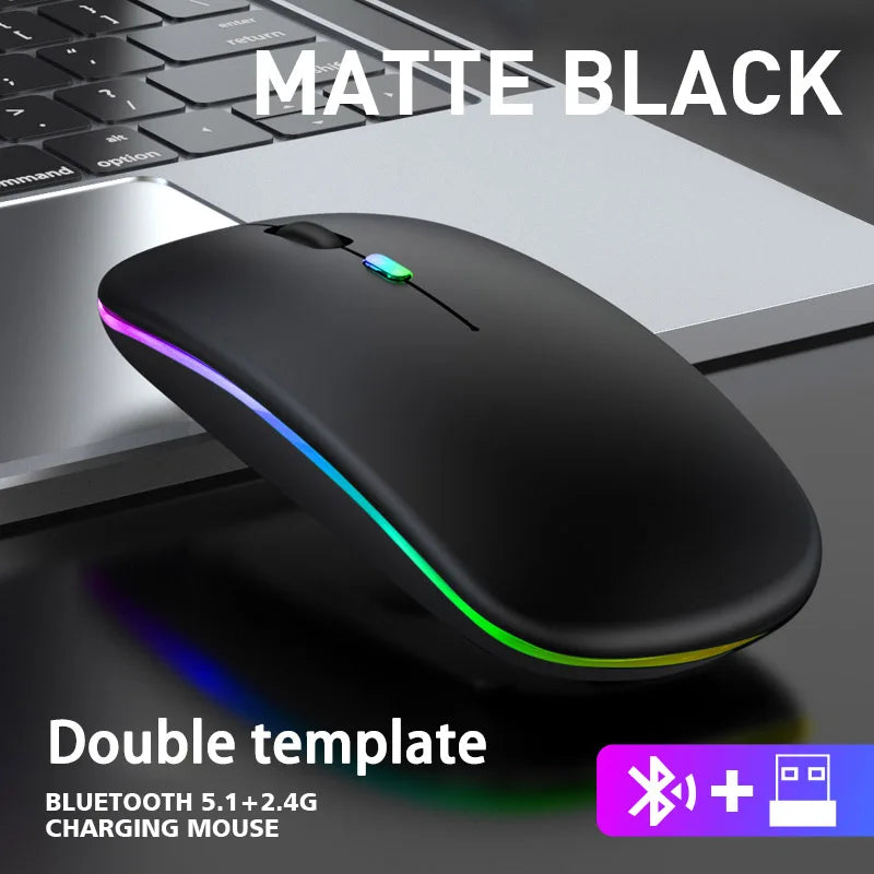 Mouse Compacto Bluetooth e 2.4G RGB Recarregável Silencioso para iPad TV e Portátil