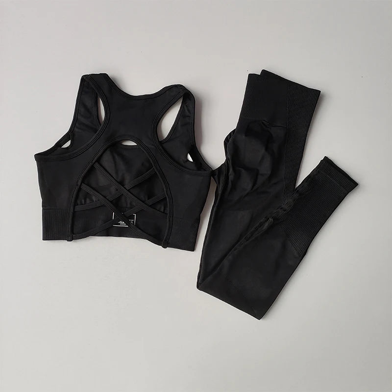 Conjunto Fitness Feminino 2PCS Top Shockproof Legging Ideal para Yoga Corrida e Academia