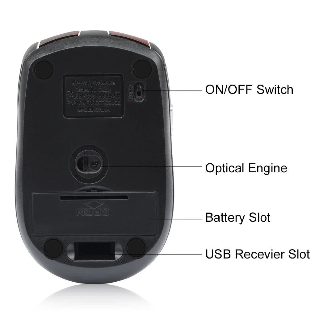 Rato Sem Fio 2.4G Bluetooth Ergonômico com 6 Botões e DPI Ajustável para PC e Tablet