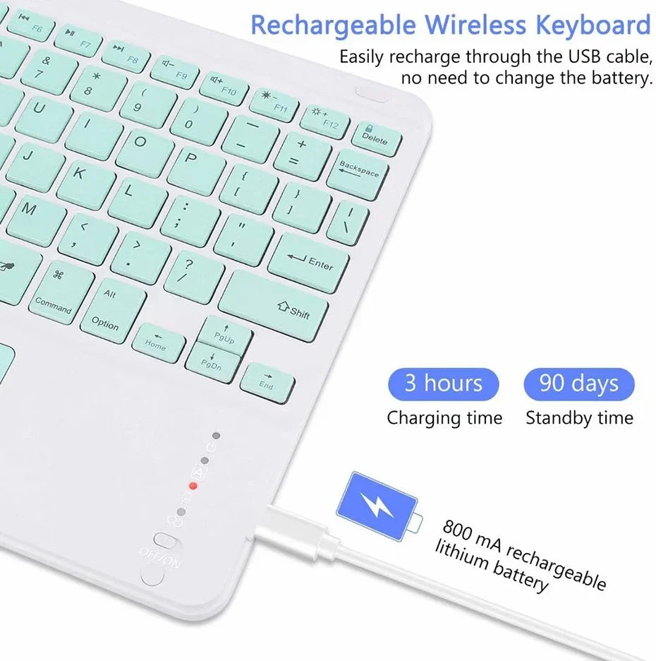 Teclado Recarregável Bluetooth 10 Polegadas Espanhol Inglês Para Tablet e Notebook
