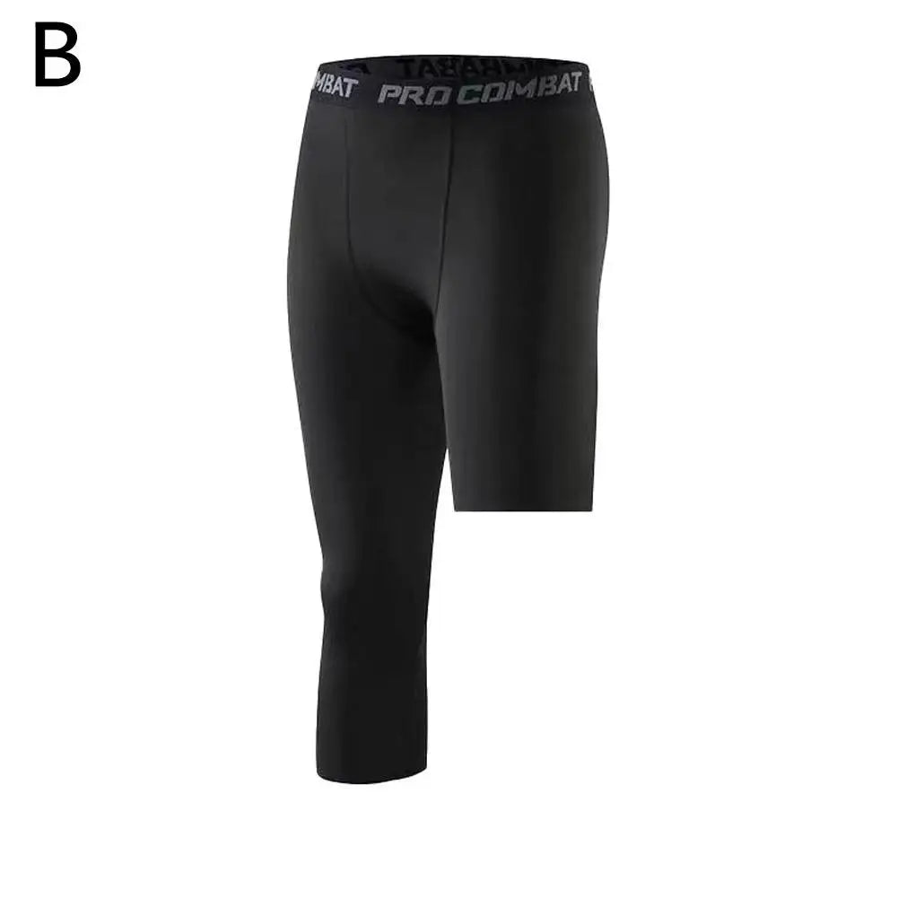 Calça Legging de Compressão Masculina com Uma Perna Só, em Poliéster, para Treinamento Esportivo. Uso como Camada Base para Atividades Físicas.