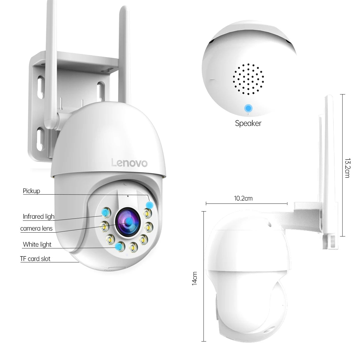 Lenovo Câmera IP PTZ 5MP com Zoom Digital 5x e Vigilância WiFi para Áreas Externas